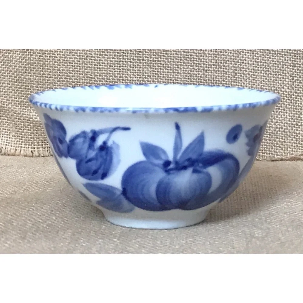 Nantucket White Blue Fruit Pattern Bowl 4 1/2 Inch Cottage Core Coastal Grandma